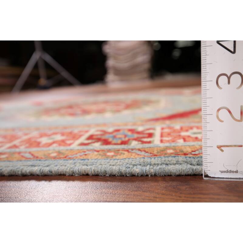Kazak Accent Rug Hand-Knotted Geometric Wool Carpet - 3'4" x 4'11"