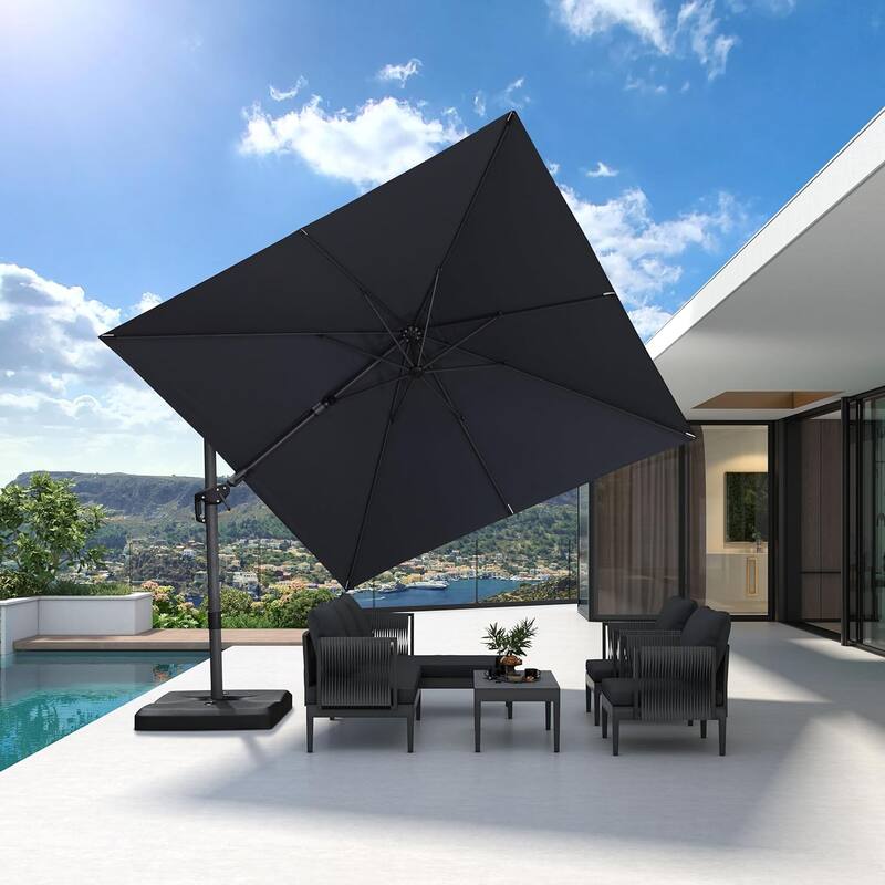 PURPLE LEAF 10 ft Left-right Tilting Patio Cantilever Umbrella with 360-degree Rotation - Grey