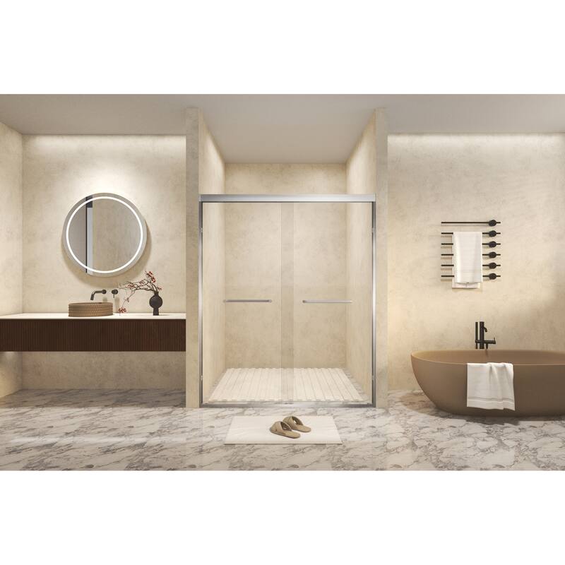 GDFStudio - Landon Modern Double-Sliding Tempered Glass Shower Door Set