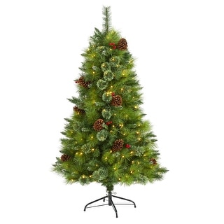 2' Flocked Artificial Christmas Tree with 30 Clear Lights, 73 Bendable  Branches, Pine Cones and Berries