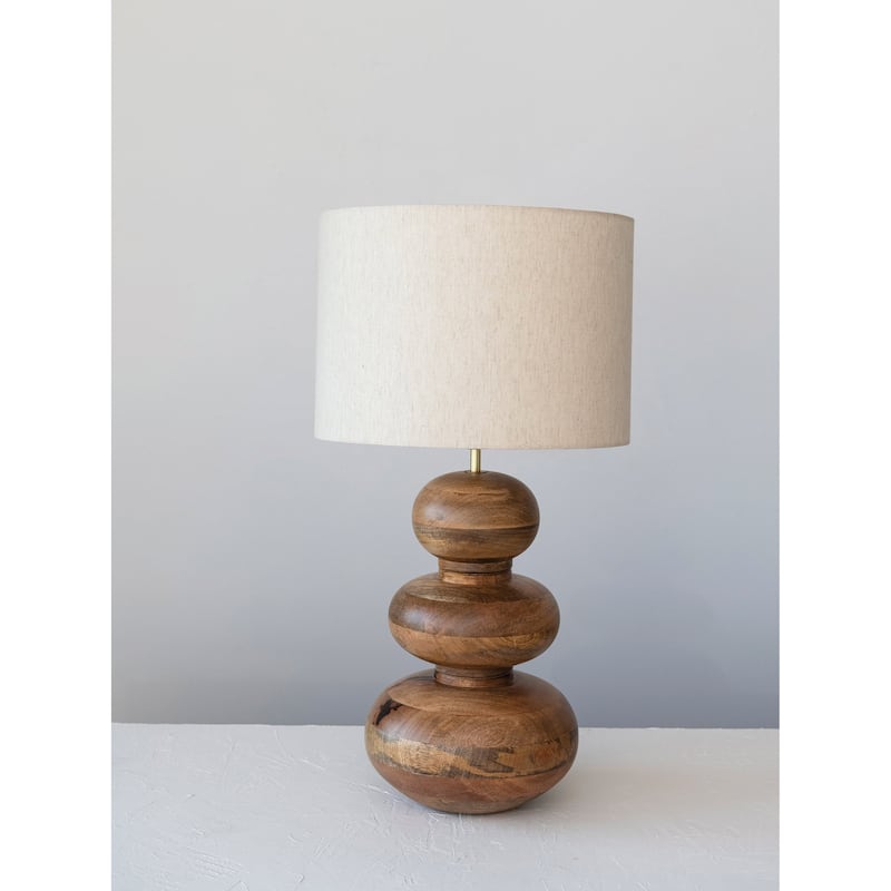 Mango Wood Table Lamp with Linen Shade - 14.0"L x 14.0"W x 26.0"H - 14.0"L x 14.0"W x 26.0"H - Natural