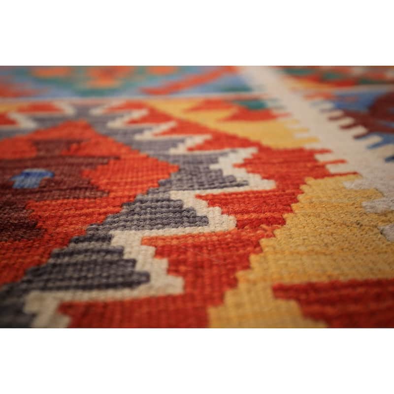 Geometric Kilim Reversible Area Rug Hand-Woven Wool Carpet - 8'0" x 11'10"