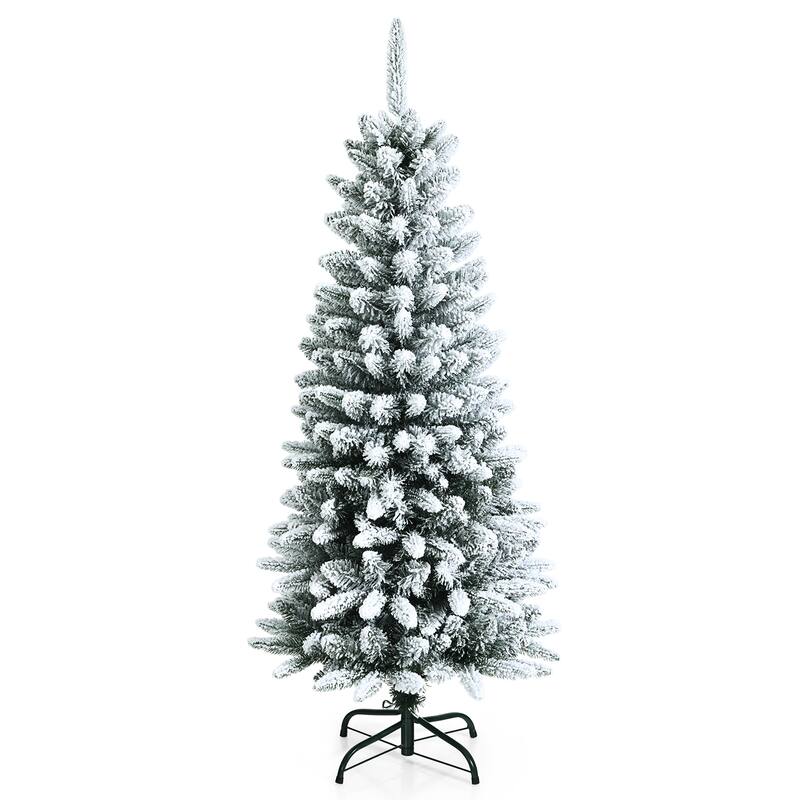 4.5ft Snow-Flocked Hinged Artificial Christmas Pencil Tree w/ 373 - See details - White - 4.5 Foot