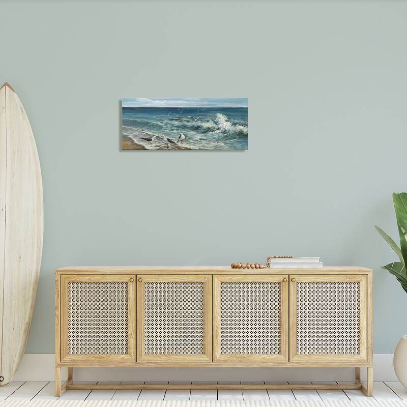 Stupell White Caps on Incoming Tied Beach Seagulls Canvas Wall Art - Blue