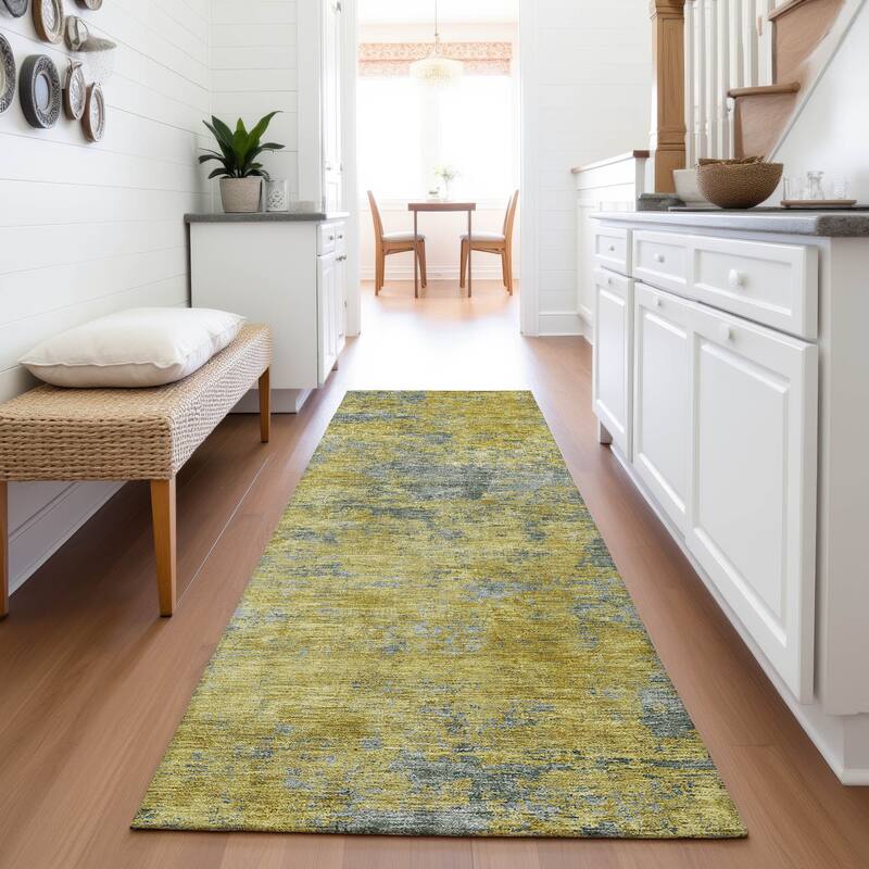 Premium Washable Super Soft Abstract Contemporary Mayfield Rug - Gold - 2'3" x 7'6"