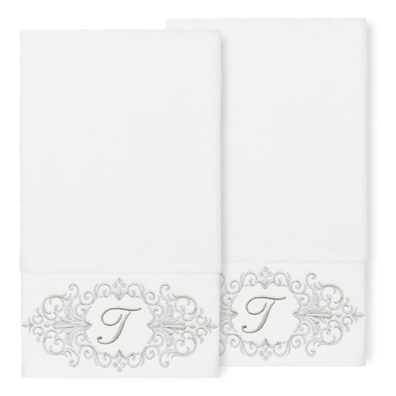 Authentic Hotel and Spa 100% Turkish Cotton Monica 2PC Embellished Bath Towel Set - T - White