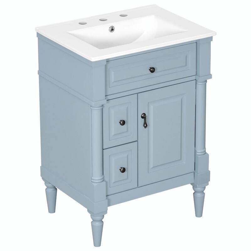 36" Bathroom Vanity with Sink, Freestanding Bathroom Cabinet with Ceramic Basin, Flip Drawer