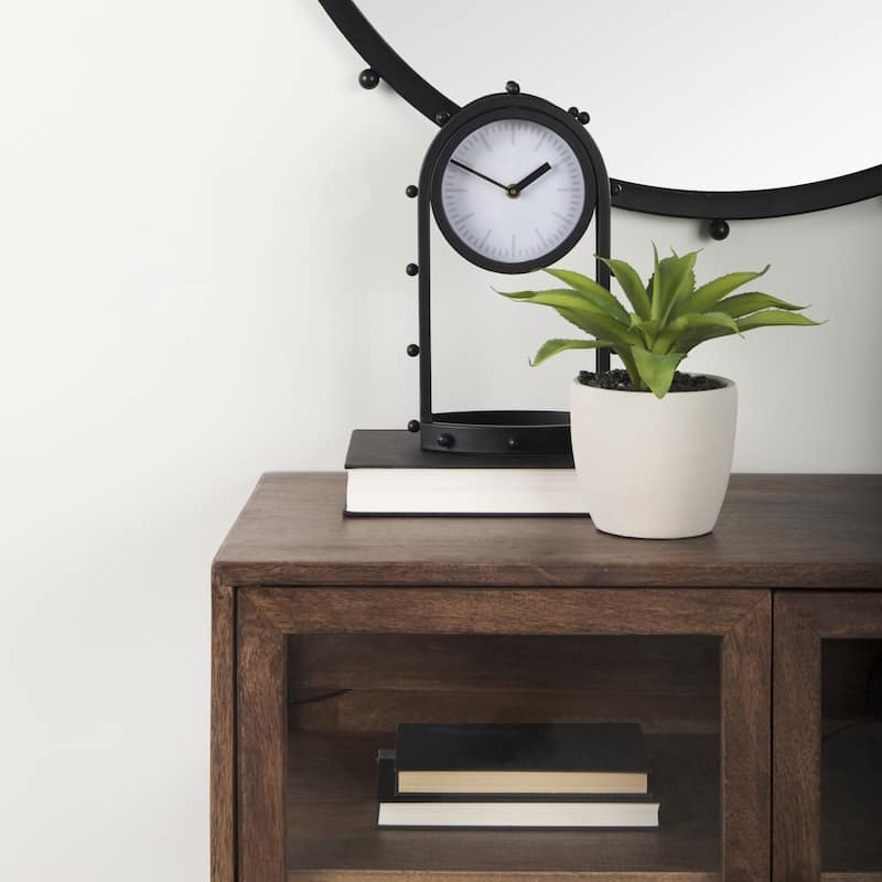 Marian Tall Black Metal Studded Table Clock - 7.4"W x 5.7"D x 12.9"H