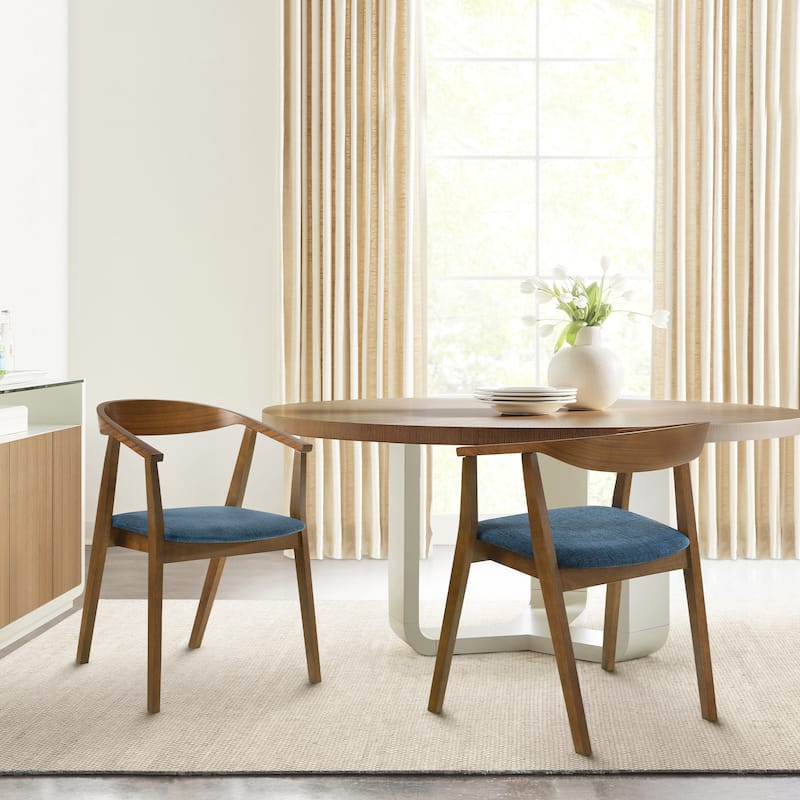 Santana Mid-Century Modern Upholstered Wood Dining Chairs - Set of 2 - Blue