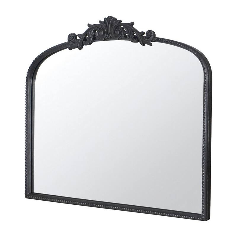 Kea 41 Inch Wall Mirror, Black Curved Arched Metal Frame, Baroque Design