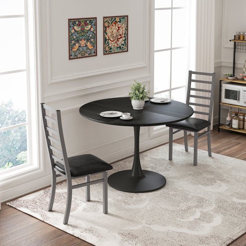 Metal Dining Chairs Set of 2, Steel Legs and PU Leather Seats, High Back Armless Dining Chairs, for Kitchen, Living Room