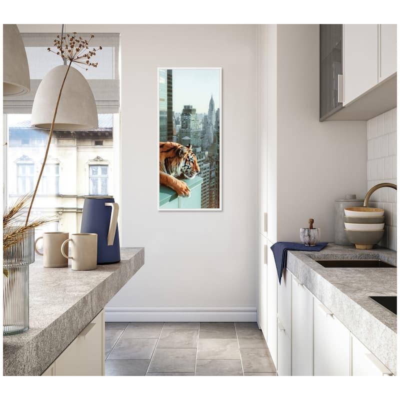 Kate and Laurel Sylvie Urban Tiger Overlooking Manhattan Framed Canvas by Michael Schauer