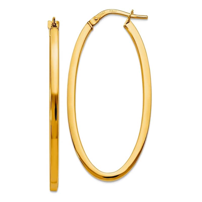 Curata 10k Yellow or White Gold 41x6mm Polished Long Oval Hinged Hoop Earrings - Yellow Gold