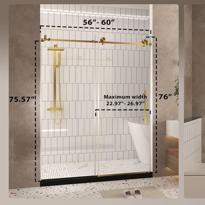 60" x 76" Sliding Frameless Shower Door - 60'' x 0.31'' x 76''