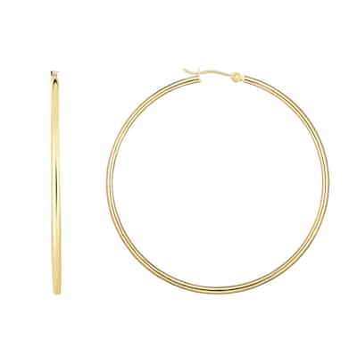 Curata 14k Yellow Gold Shiny 2.0x45mm Round Tube Hoop Earrings With Hinged Clasp