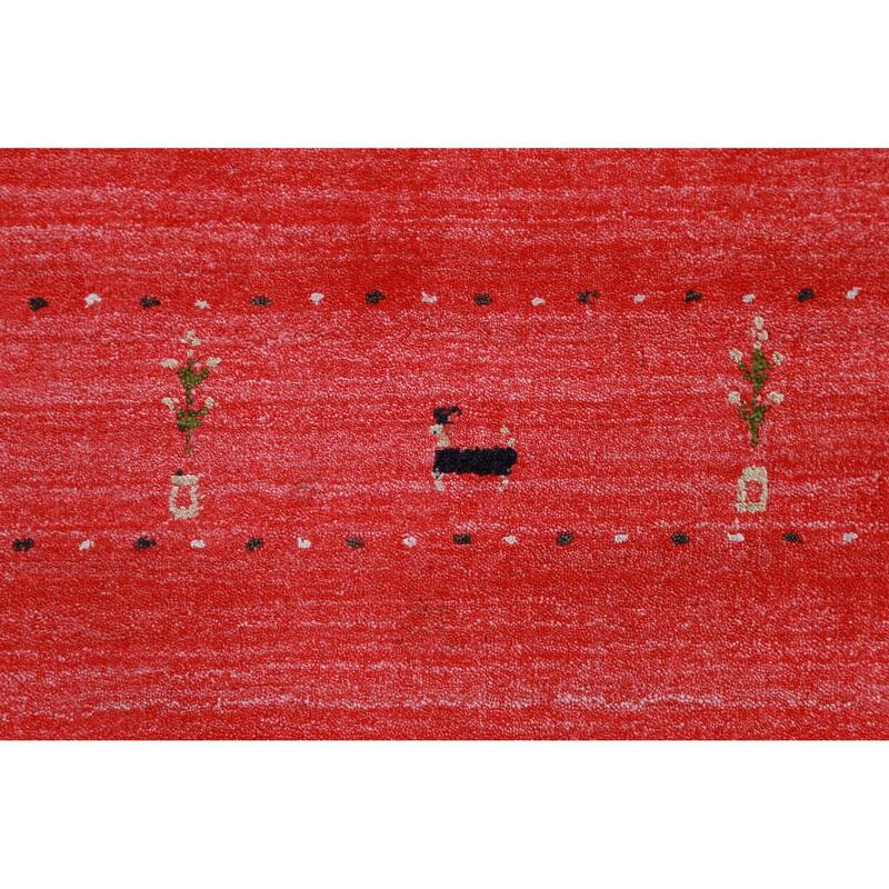 Hand Knotted Oriental 100% Wool Carpet Tribal Animal Pictorial Red Gabbeh Runner Rug - 10' 0'' X 2' 7''