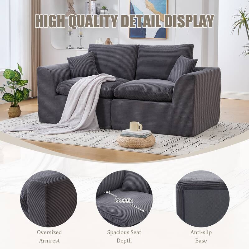 HOMEFUN Corduroy Upholstered Modular 2 Seater Cushion Covers Removable Loveseats Sofa for Living Room Bedroom