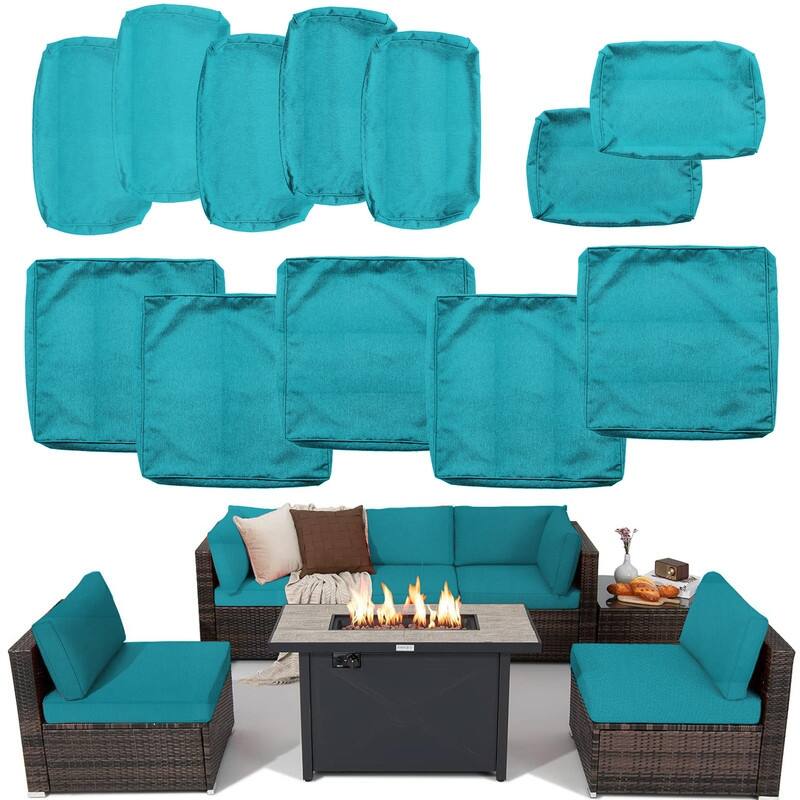 Outdoor Patio Cushion Covers Replacement, Waterproof Furniture Cushion Slipcovers, for Wicker Rattan Sectional Couch Chair - 12pcs - Lake Blue