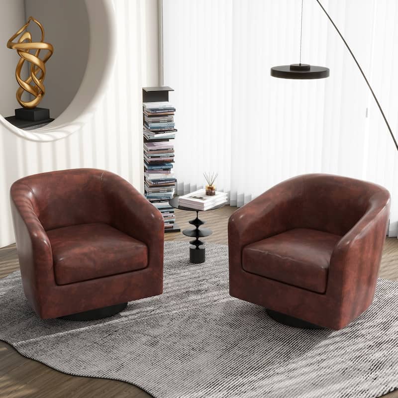 Modern Round Swivel Accent Chair Set of 2 Barrel Chair for Living Room