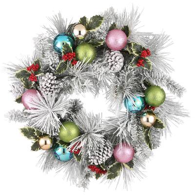 27" Snowy Pine Decorated Wreath - Green - 27 in