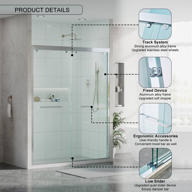 44-48"W/56-60"W x 75"H Double Sliding Shower Door With 8mm Tempered Glass & Aluminum Alloy Frame
