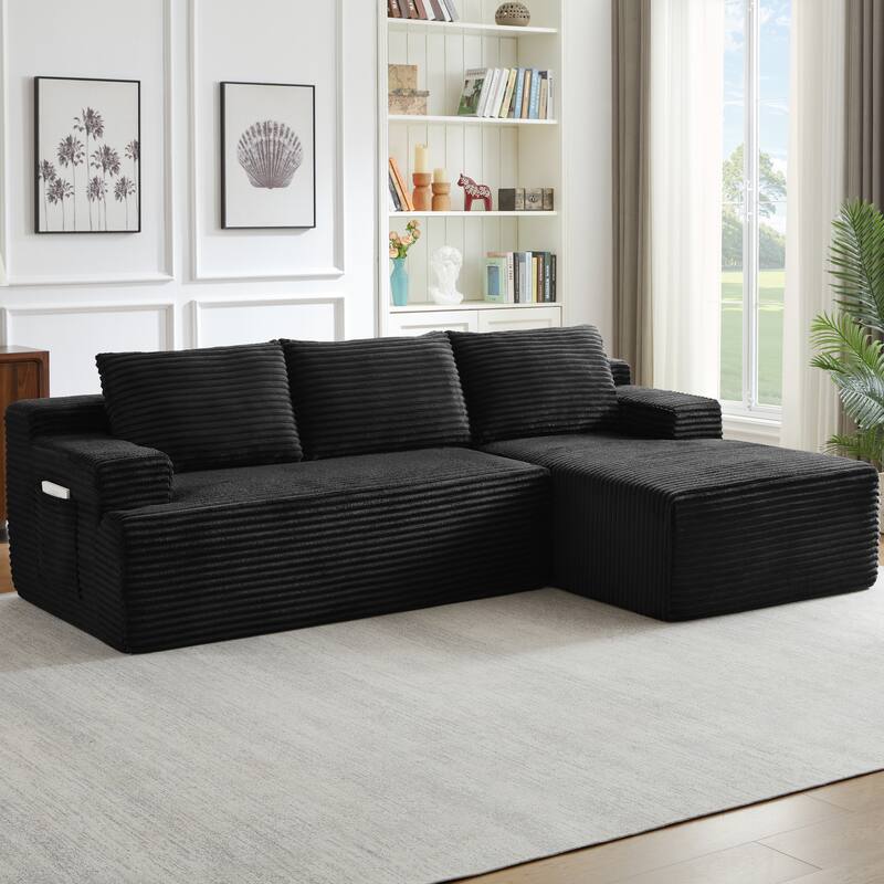 L-Shaped Modular Sectional Sofa with Chaise Lounge, Comfy Corduroy Deep Seat Cloud Couch, Compressed 4 Seat Corner Sofa