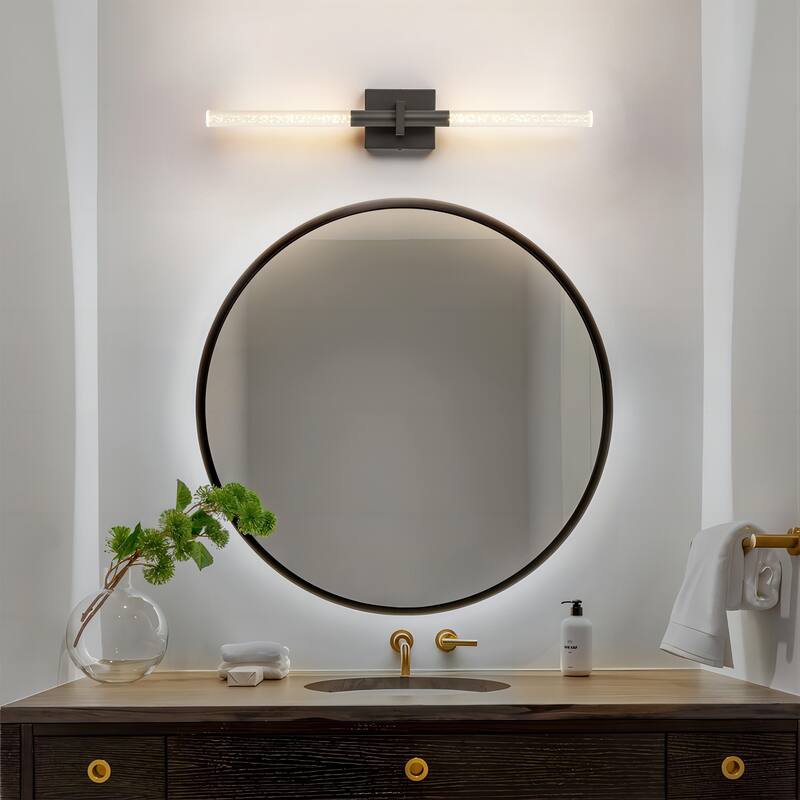 1-Light Modern Linear Black/Gold Integrated LED 3000K Warm Light Bathroom Vanity Light Bar - 4.3 in. W x 27.5 in. H x 3.7 in. D