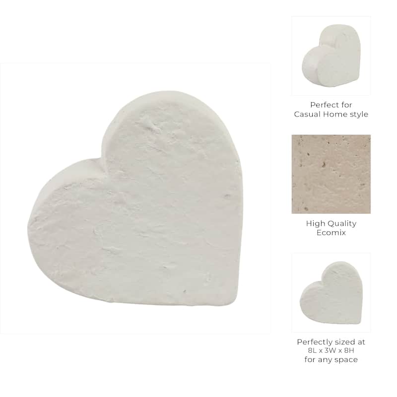 Ecomix Heart-Shaped Decorative Sculpture Boho Accent - 8" Ivory - 8" x 3" x 8"