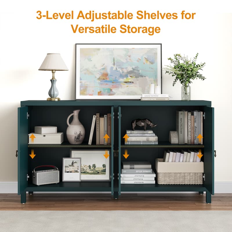 60" W Sideboard Cabinet with Adjustable Shelves and 4 Doors