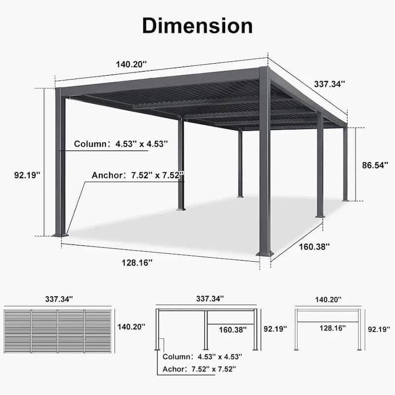 PURPLE LEAF Solar Louvered Pergola with LED String Lights Aluminum Outdoor Pergola with Adjustable Roof for Patio Garden
