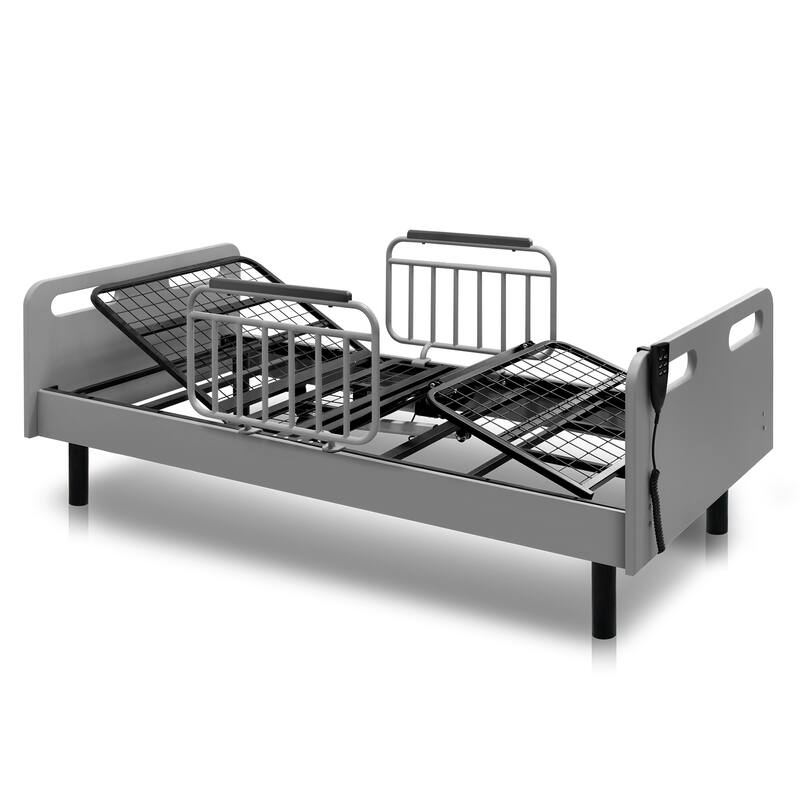 Electric Adjustable Hospital Bed for Home Use with Wired Remote Control, Memory Foam Folding Mattress & Safety Side Rails