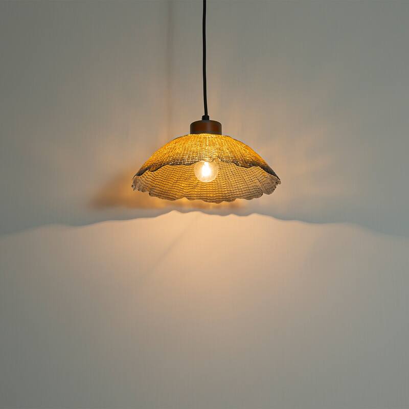 Industrial 1-Light Leaf-Shaped Glass Pendant Light with Texture Glass Shade