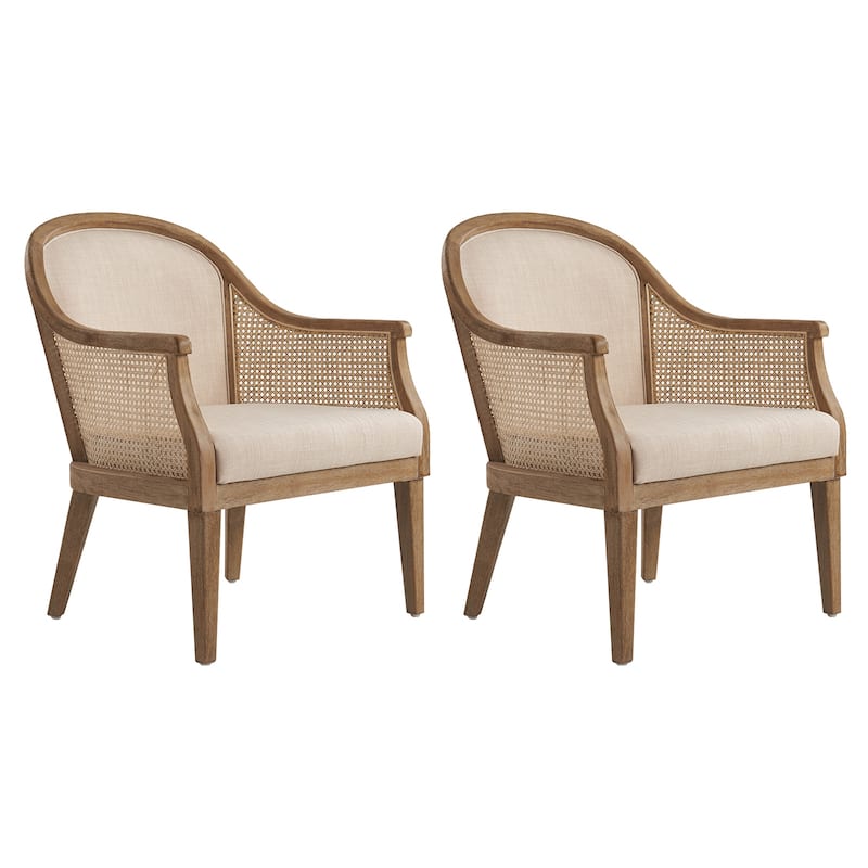 Danilo Farmhouse Rattan Solid Wood Armchair with Solid Wood Legs Set of 2 by HULALA HOME