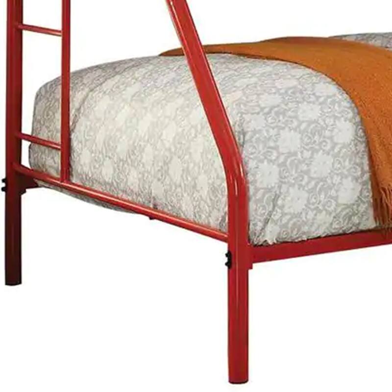 Metal Twin Over Full Bunk Bed with Attached Side Rails And Side Ladders, Red