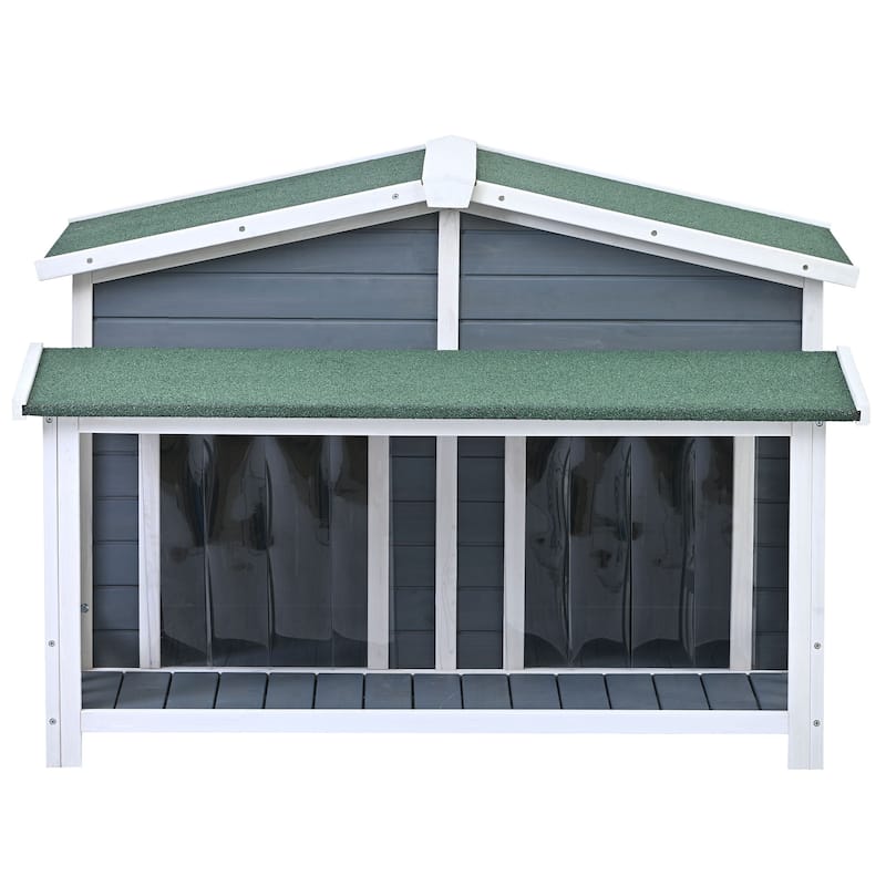 47.2"Large Wooden Dog House Outdoor, Outdoor & Indoor Dog Crate, Cabin Style, With Porch, 2 Doors