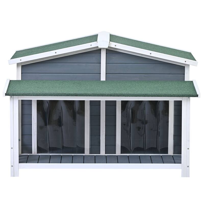 Outdoor Wooden Elevated Dog House Pet House with Porch, 2 Doors, Ventilated, Waterproof, Suitable for Small and Medium Dogs