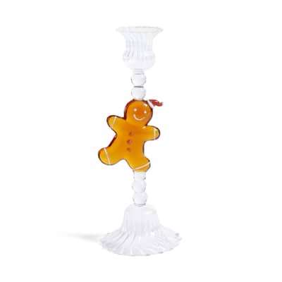 Holiday Gingerbread Taper Candle Holders, Set of 4 - Clear, Amber