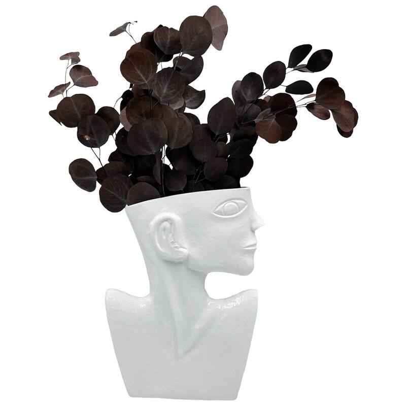 14.5 Inch Tall Decorative Handmade Aluminum Face Flower Vase - White