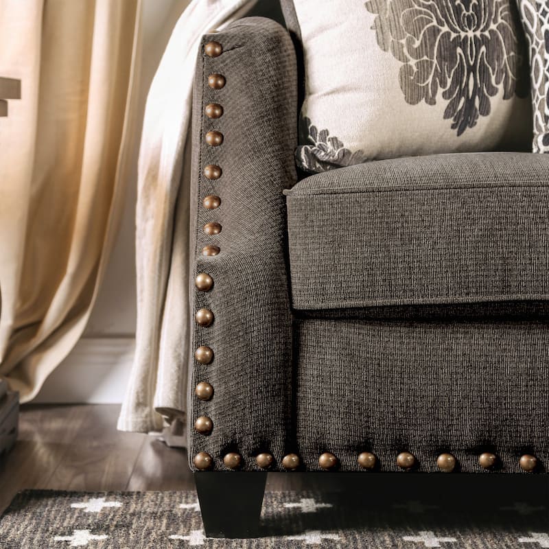Zack Contemporary Chenille Nailhead Loveseat by Furniture of America