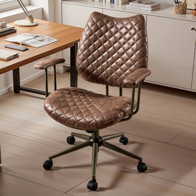 HOOOWOOO Mid-Century Leather Ergonomic Office Chair Adjustable Swivel Task Chair - Suede-Dark Brown