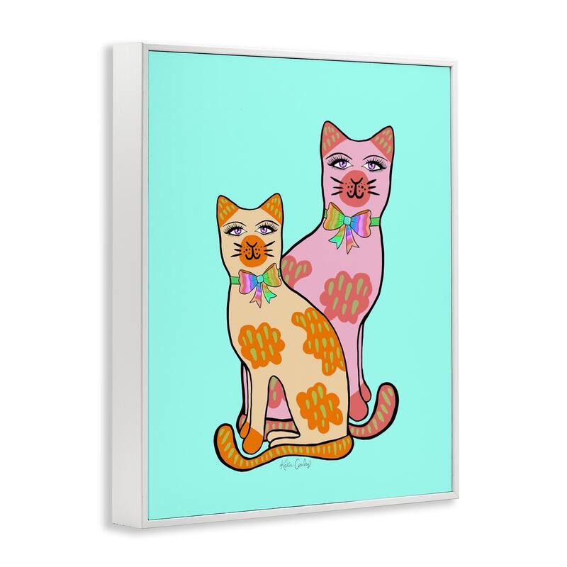 Stupell Funky Cats on Turquoise Framed Giclee Art Design By Katie Conley