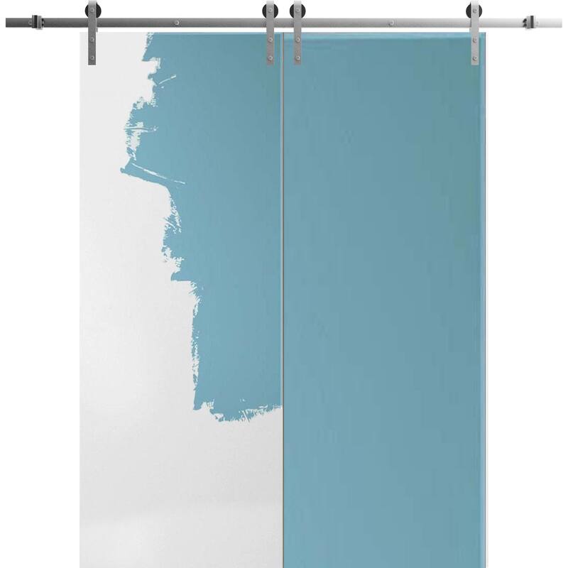 Sturdy Double Barn Door 36 x 80 inches | Planum 0010 Primed | Stainless Steel 13FT Rail Hangers Heavy Set - 72" x 80" ( 2* 36x80)