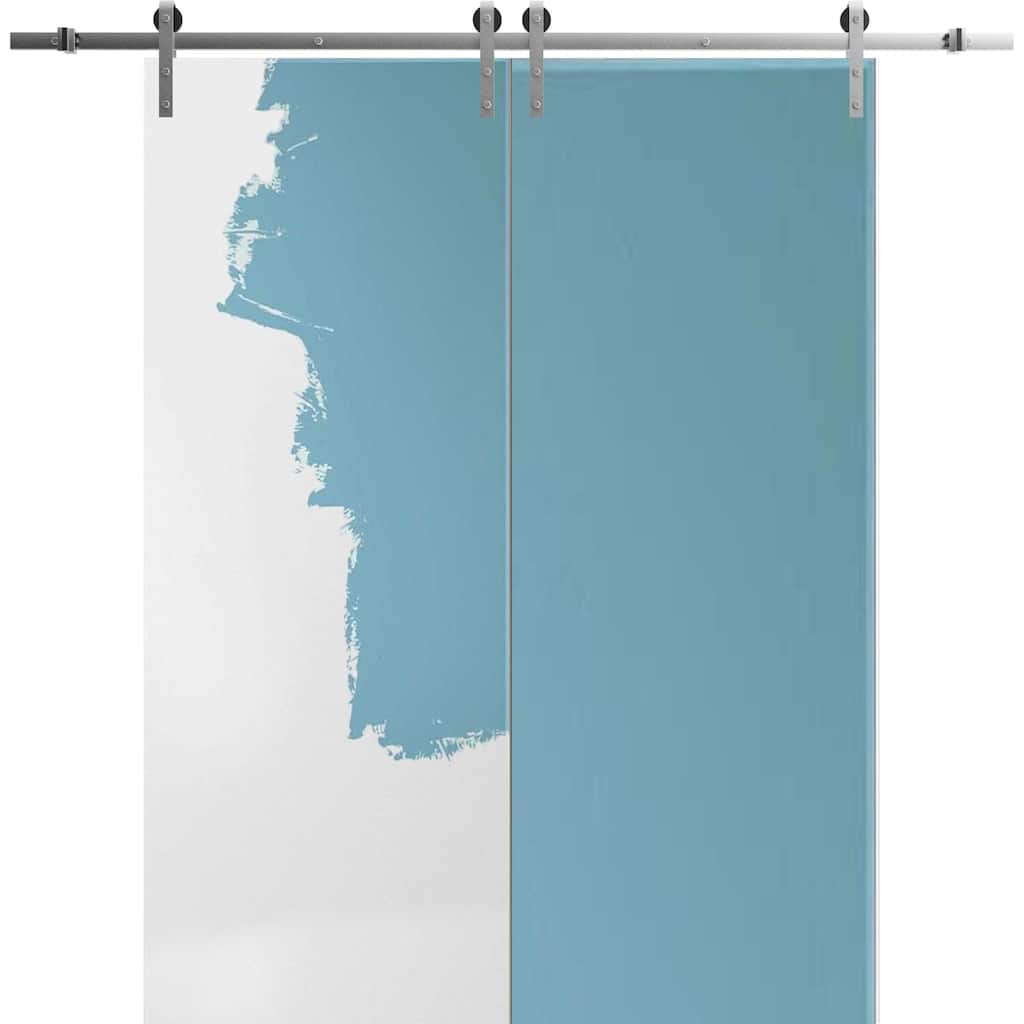 Sturdy Double Barn Door 36 x 80 inches | Planum 0010 Primed | Stainless Steel 13FT Rail Hangers Heavy Set