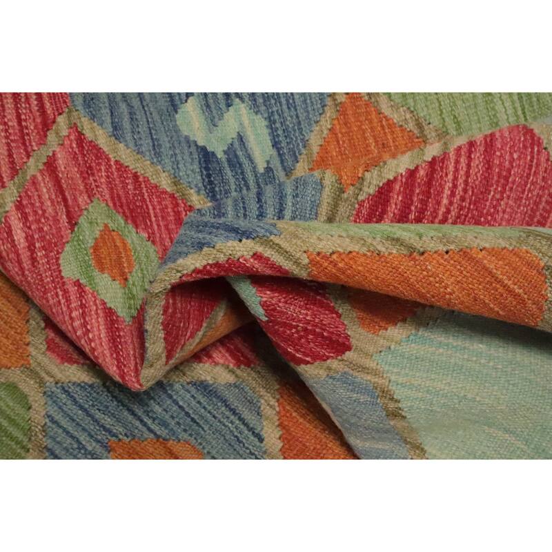 Hand Woven Oriental 100% Wool Carpet Southwestern Tribal Multi-Colored Kilim Area Rug - 9' 11'' X 6' 7''
