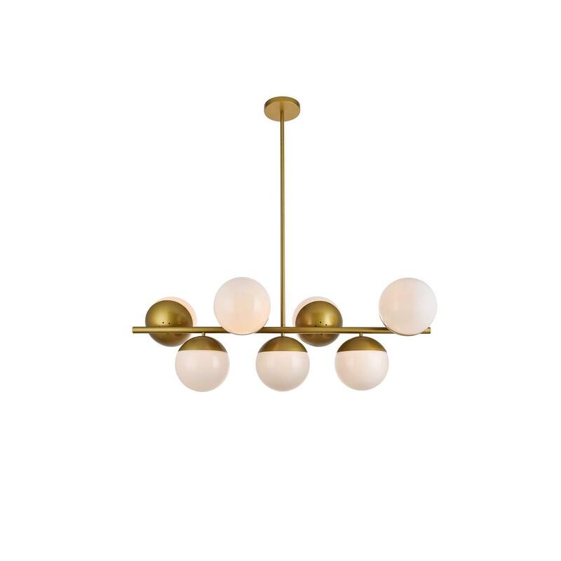 7-Light 43 inch Pendant with Frosted White Glass - Brass