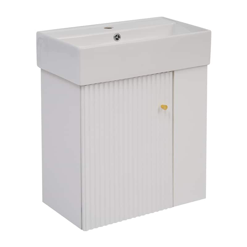 Wall-Mounted Bathroom Vanity Small Space Floating Cabinet with Sink, Wave-Patterned Door, Metal Handle and Right Side Storage