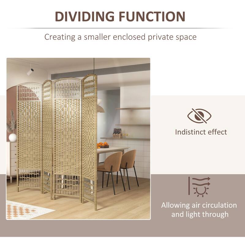 Poplar Wood Wicker Room Divider with Foldable Panels