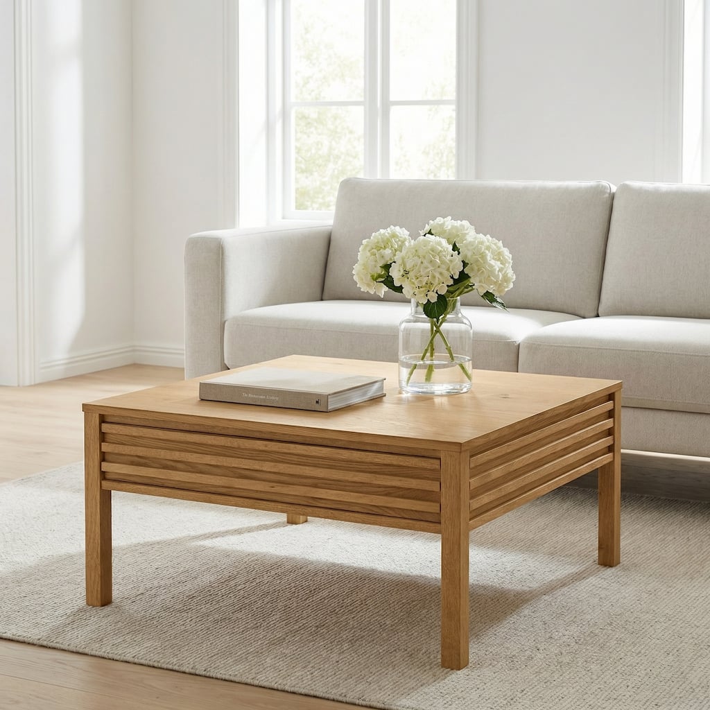 Julian Mid-Century Square Wood Coffee Table with Storage Drawers