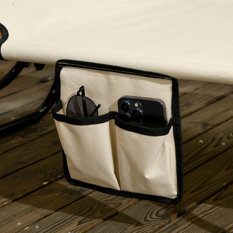 2-Piece Foldable Lounge Pool Chairs with Side Pocket, Outdoor Sun Tanning Chairs with Canopy Shade & Reclining Backrest