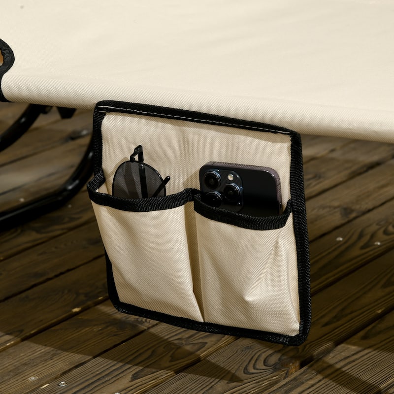 Outdoor Folding Chaise Lounge Pool Chairs with Canopy Shade, Reclining Back, Steel Frame and Side Pocket for Beach, Yard, Patio